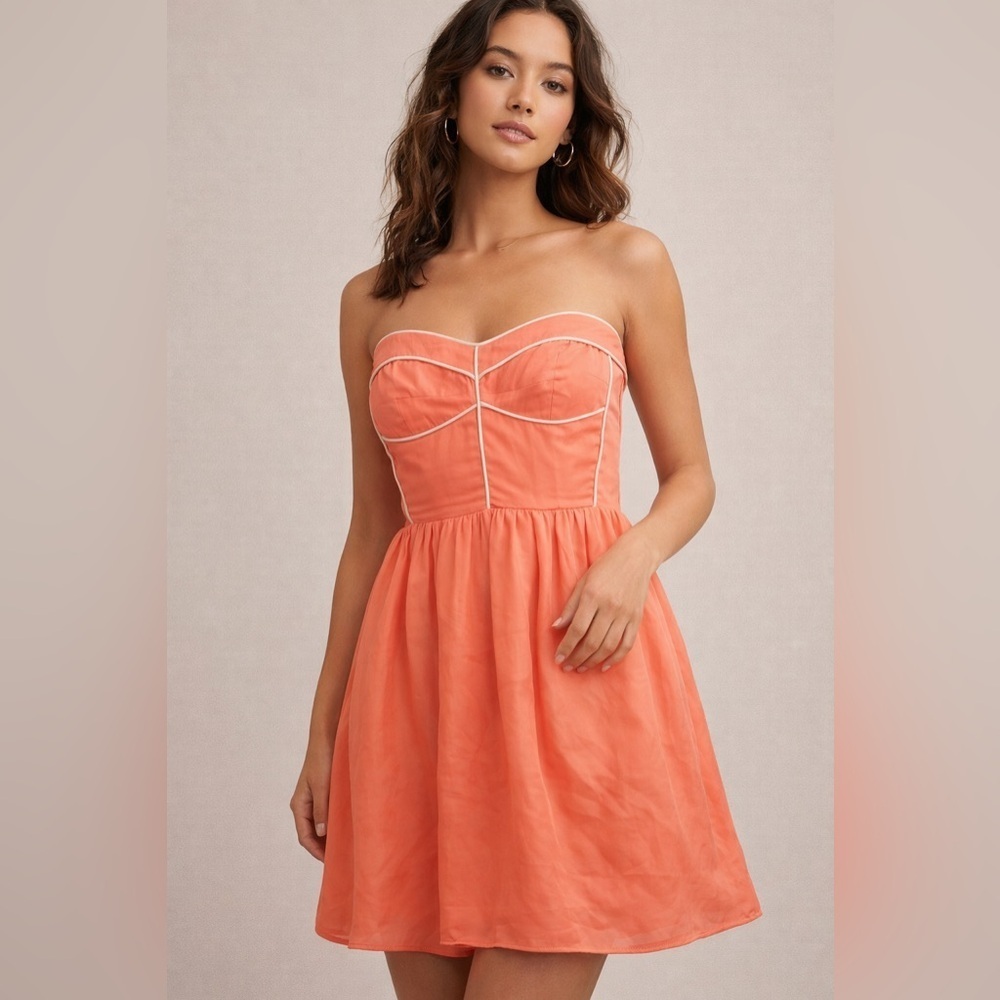 Alice & Trixie Coral Silk Strapless Fit & Flare Dress Size M | Made in NYC